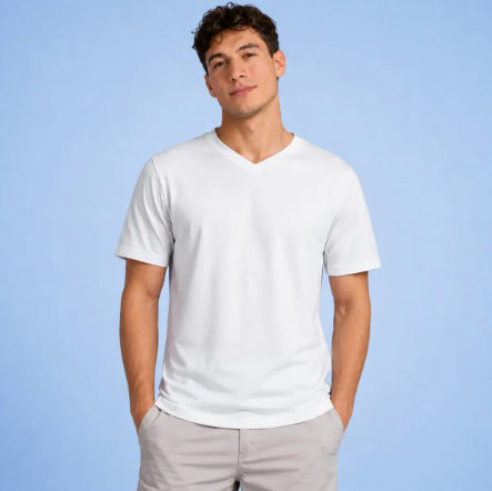Playera Cuello V Manga Corta 100% Algodón Hombre