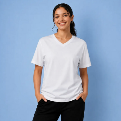 Playera Cuello V Manga Corta 100% Algodón Mujer