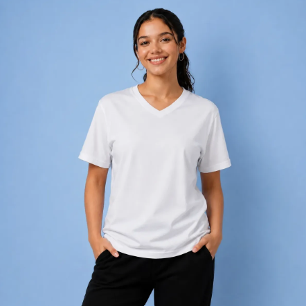 Playera Cuello V Manga Corta 100% Algodón Mujer
