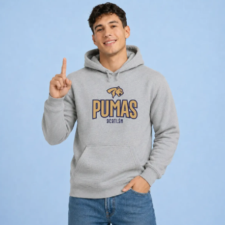 Sudadera Pumas Acatlán Unam Hombre 100% Algodón Plateado