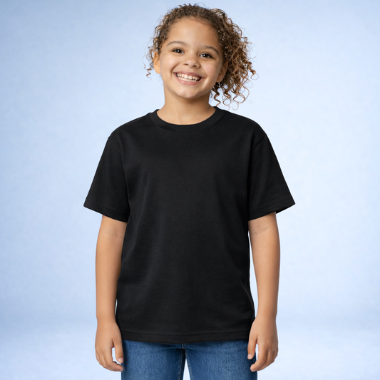Playera Negra Niña Cuello Redondo Manga Corta 100% Algodón